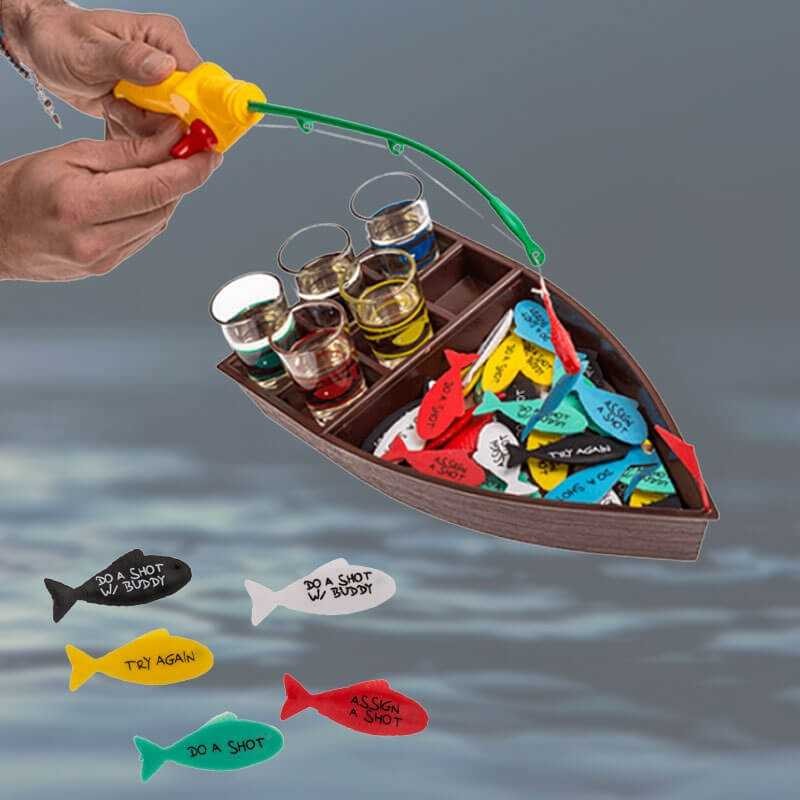 Joc de baut, La pescuit, Flippy, arunca undita si prinde provocarea, pahare de shot din sticla, pentru petreceri, distractiv, 31 x 15 x 5 cm, multicolor - imagine 3