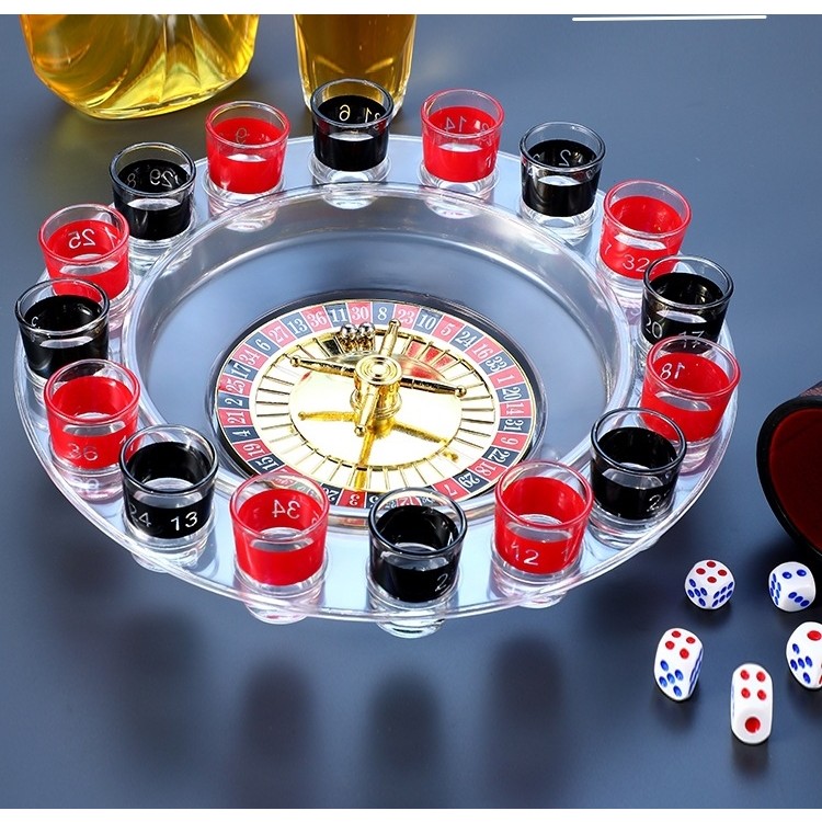 Joc de Baut Ruleta Flippy, cu 16 Pahare de Shot din Sticla , 30 x 30 x 5.5 cm, model 2, Rosu/Negru - imagine 3