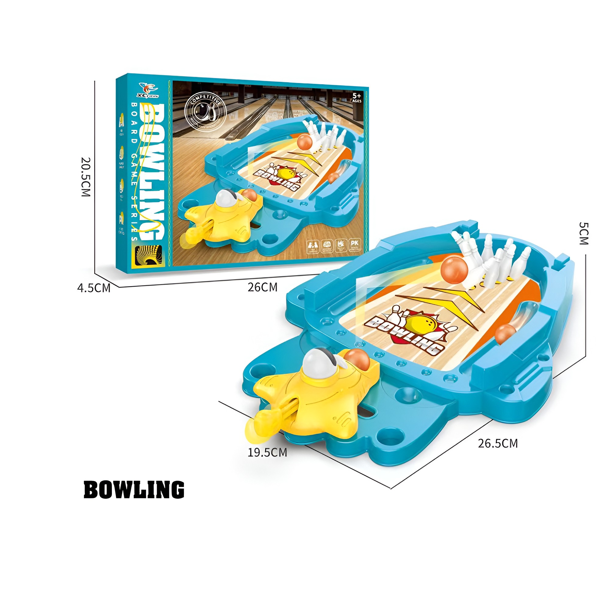 Joc de Masa Mini Bowling Interactiv pentru Copii, Flippy, Mingi si Figurine Incluse, 26.5x19.5x5 cm, Albastru - imagine 4