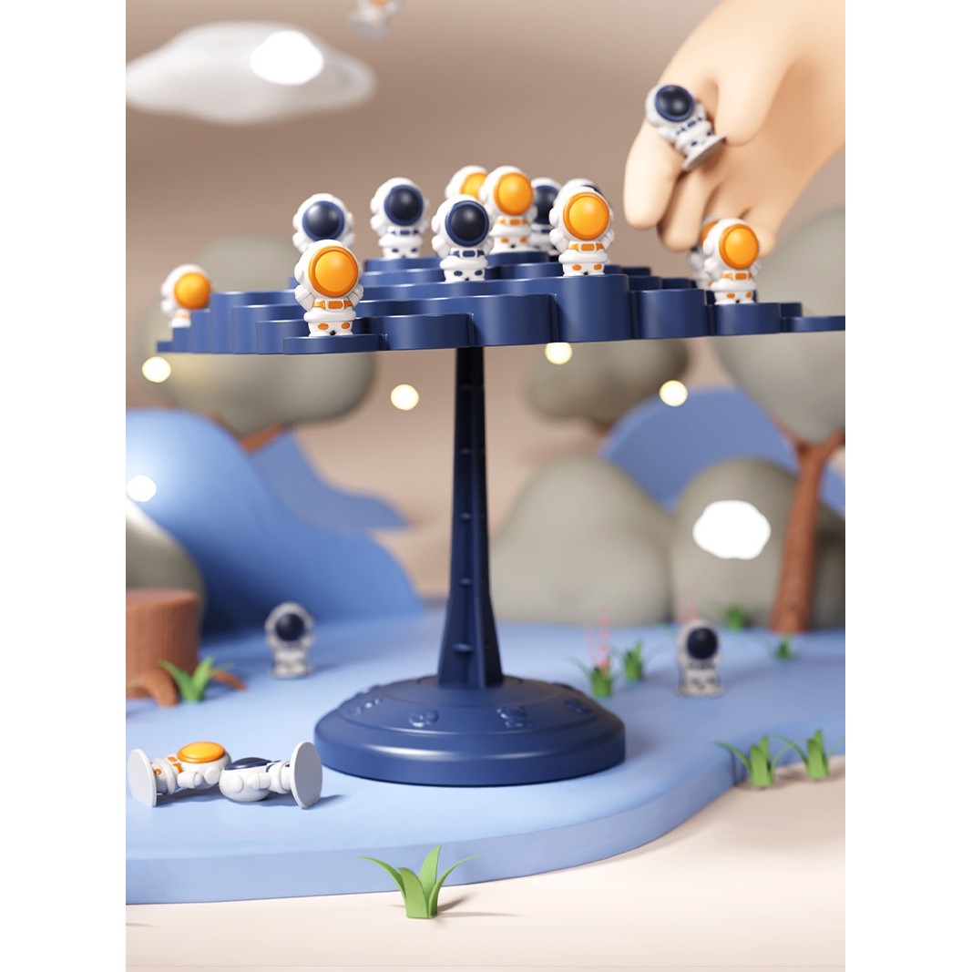 Joc Interactiv, Flippy, Astronauti in Echilibru, +3 Ani, din Plastic, 50 de Pioni, Placa de Echilibru, Roata cu Pedepse, Zar, 14 x 7 x 14 cm, Albastru - imagine 4