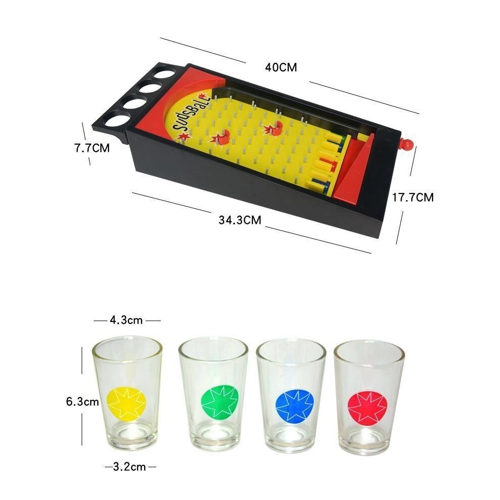 Joc de societate Pinball cu pahare pentru shoturi Flippy, 40 x 17,7 cm, galben - imagine 2