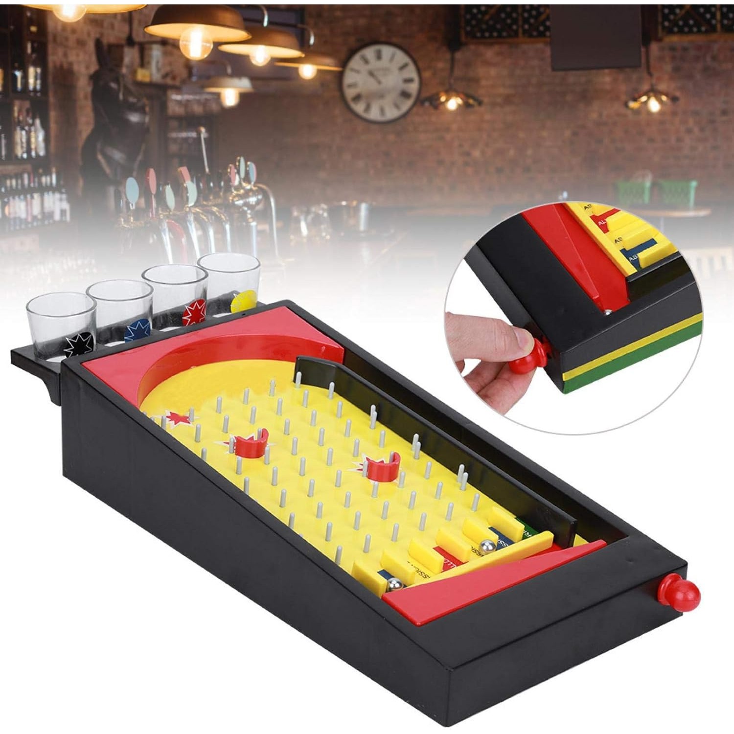 Joc de societate Pinball cu pahare pentru shoturi Flippy, 40 x 17,7 cm, galben - imagine 4