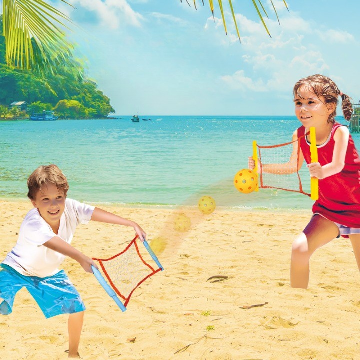 Joc Spikeball, Flippy, pentru Copii, Joc in 2, pentru Plaja, Parcuri, Interior, 2 Plase, 2 Mingi Normale, 2 Mingi Luminoase, Senzorial, Prinderea Mingii, 50x30 cm, Multicolor - imagine 4