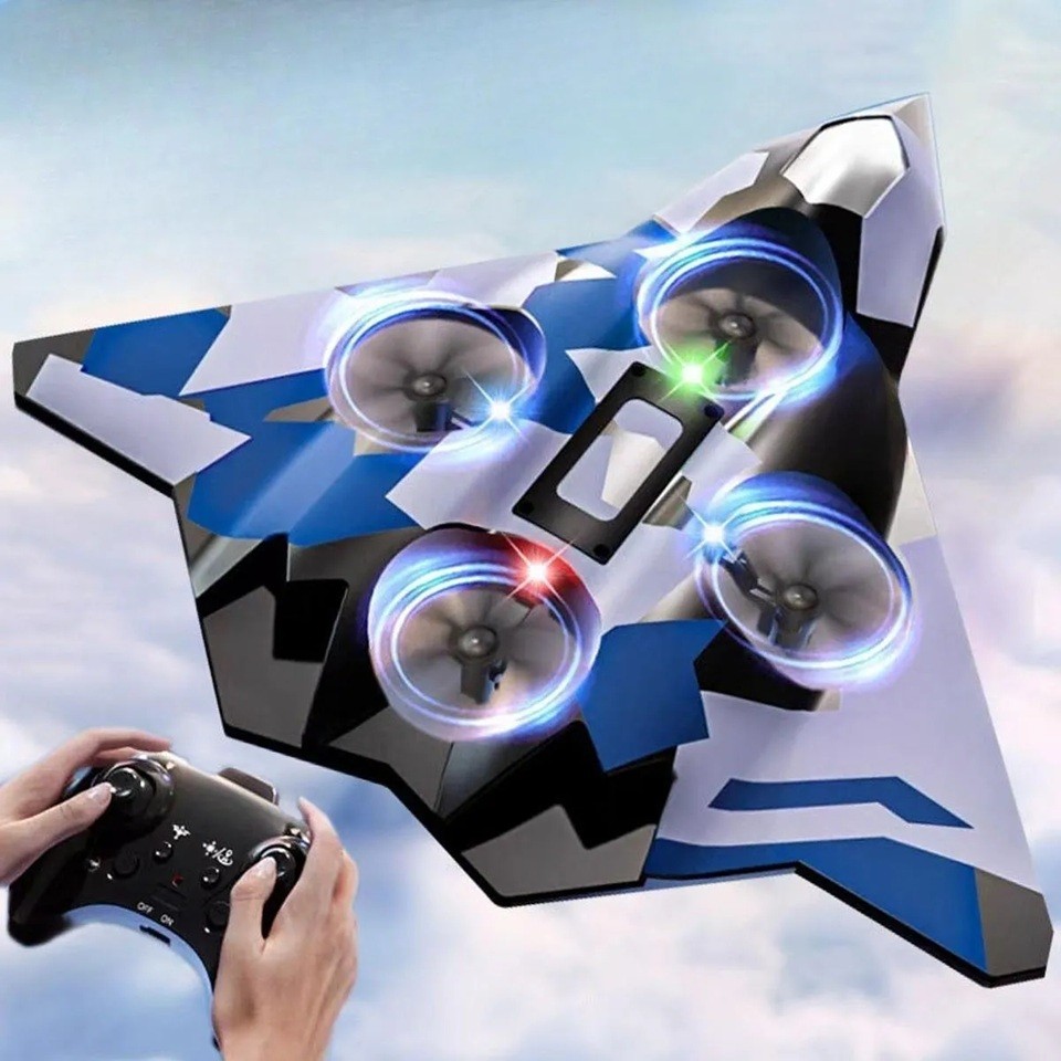 Jucarie Interactiva, Flippy, Aeronava de Lupta, din EVA, cu Telecomanda, Incarcare USB, +14 Ani, 24 x 25.5 x 4.2 cm, Model Army, Albastru - imagine 4