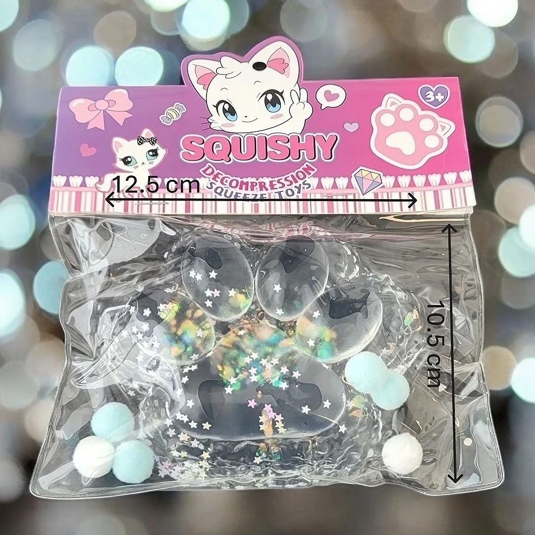 Jucarie Antistres Squishy, Flippy, cu Revenire Lenta, Model Labuta de Pisica Pufoasa, 12.5x10.5 cm, 220g, Squeeze Pinch Family, Albastru Transparent - imagine 4