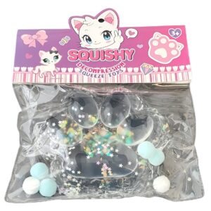 Jucarie Antistres Squishy, Flippy, cu Revenire Lenta, Model Labuta de Pisica Pufoasa, 12.5x10.5 cm, 220g, Squeeze Pinch Family, Albastru Transparent