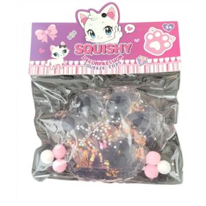 Jucarie Antistres Squishy, Flippy, cu Revenire Lenta, Model Labuta de Pisica Pufoasa, 12.5x10.5 cm, 220g, Squeeze Pinch Family, Roz transparent