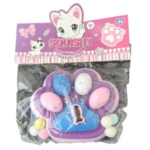 Jucarie Antistres Squishy, Flippy, cu Revenire Lenta, Model Labuta de Pisica Pufoasa, 12.5x10.5 cm, 220g, Squeeze Pinch Family, Mov