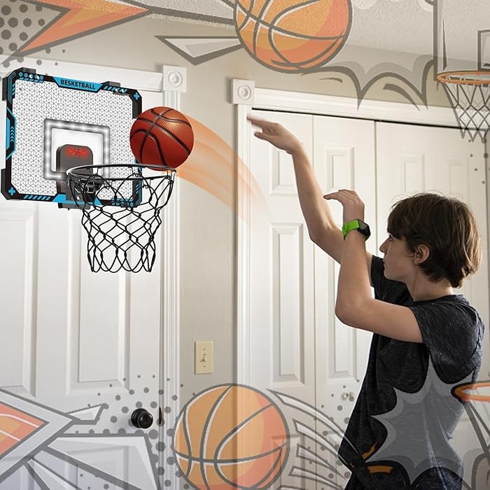 Cos de Baschet pentru Copii, Flippy, cu Tablou de Bord Electronic, Minge, Pompa, 2 Moduri, Interior/Exterior, Inel Metalic si Rabatabil cu Arc, Luminos, 41x31x5 cm, Multicolor - imagine 2
