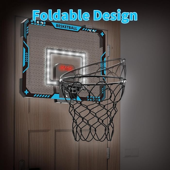 Cos de Baschet pentru Copii, Flippy, cu Tablou de Bord Electronic, Minge, Pompa, 2 Moduri, Interior/Exterior, Inel Metalic si Rabatabil cu Arc, Luminos, 41x31x5 cm, Multicolor - imagine 3