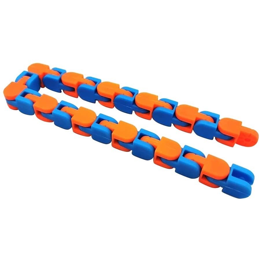 Jucarie Senzoriala Antistres, Flippy, Fidget Toys, Puzzle de Imbinat Tip Sarpe, 24 Piese, +3 Ani, Portocaliu/Albastru - imagine 2