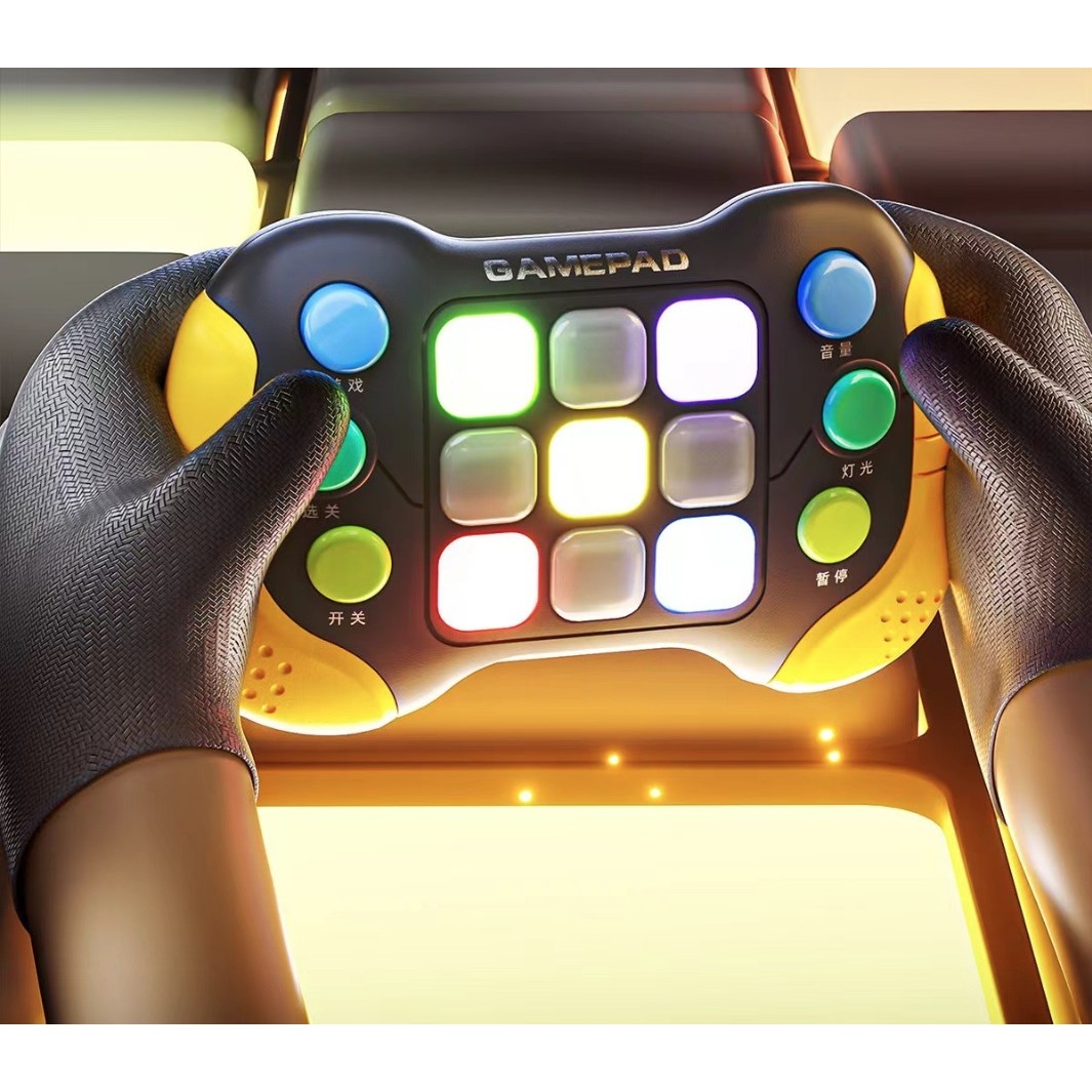 Jucarie Interactiva Flippy, Tip Consola Pop It, 6 butoane functionale, 5 Moduri de Joc, 600 Niveluri, + 3 ani, Galben/Negru - imagine 2