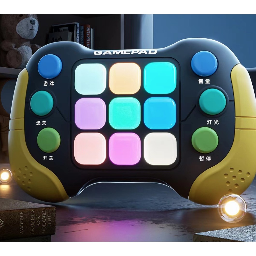 Jucarie Interactiva Flippy, Tip Consola Pop It, 6 butoane functionale, 5 Moduri de Joc, 600 Niveluri, + 3 ani, Galben/Negru - imagine 3