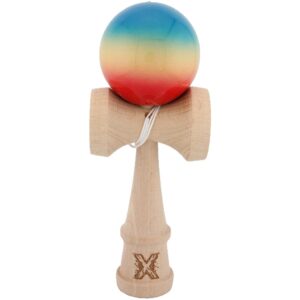 Kendama X Originala, Profesionala, Super Sticky, din Lemn, 18 cm, Rosu/ Galben/ Albastru