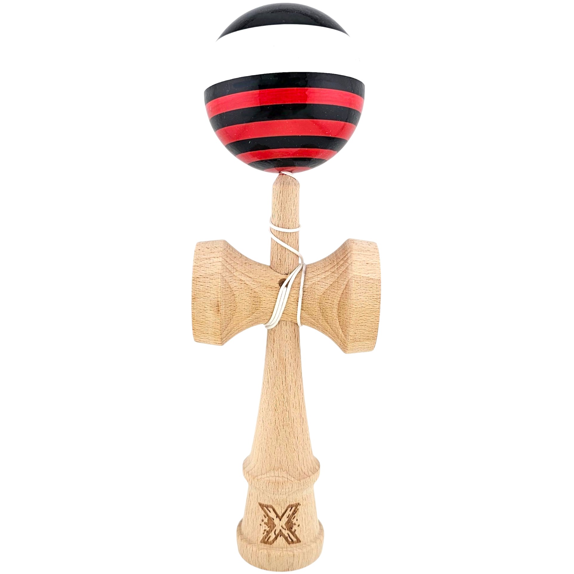 Kendama X Originala, Profesionala, Flippy, din Lemn, Super Sticky, 18 cm, Rosu/Negru/Alb - imagine 2