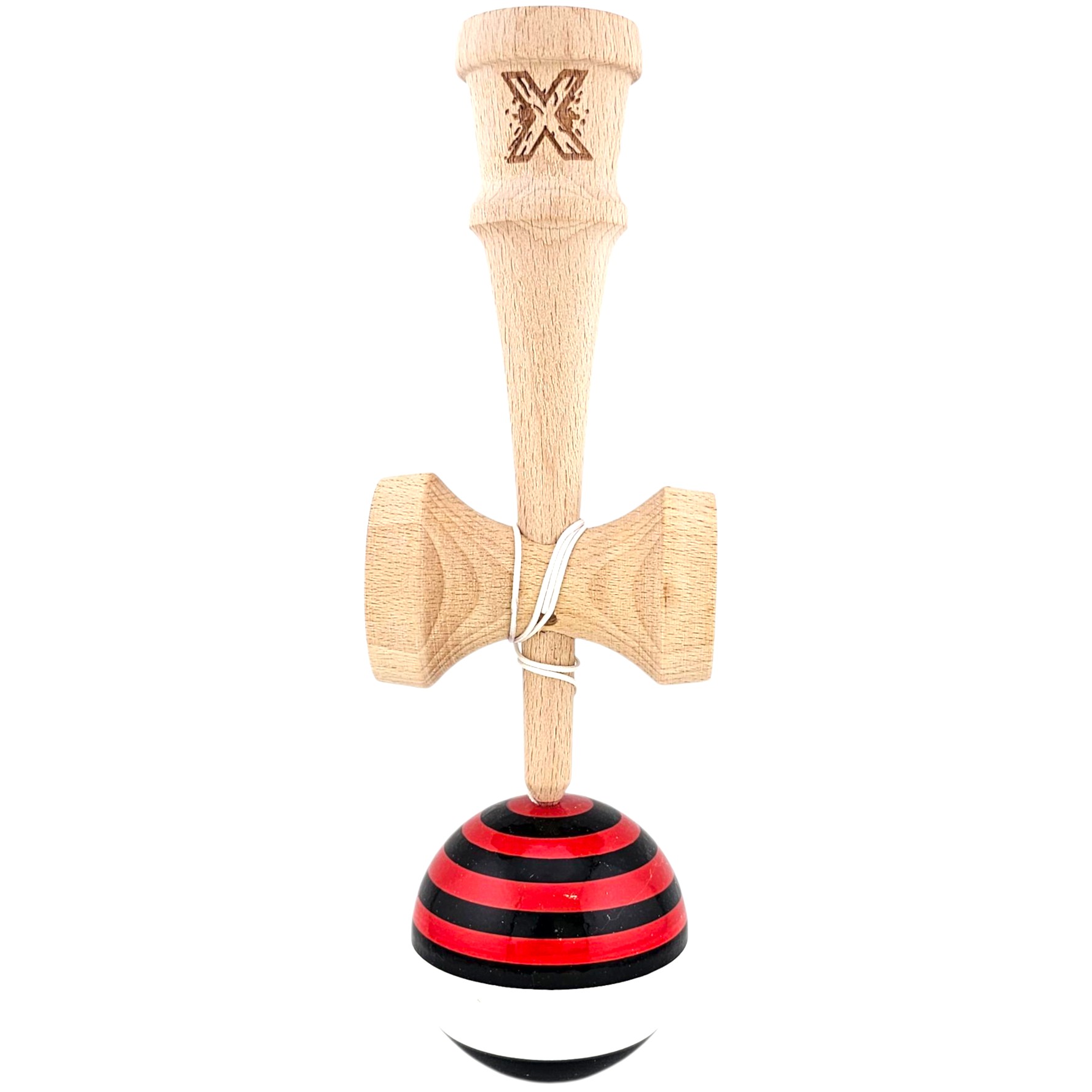 Kendama X Originala, Profesionala, Flippy, din Lemn, Super Sticky, 18 cm, Rosu/Negru/Alb - imagine 3