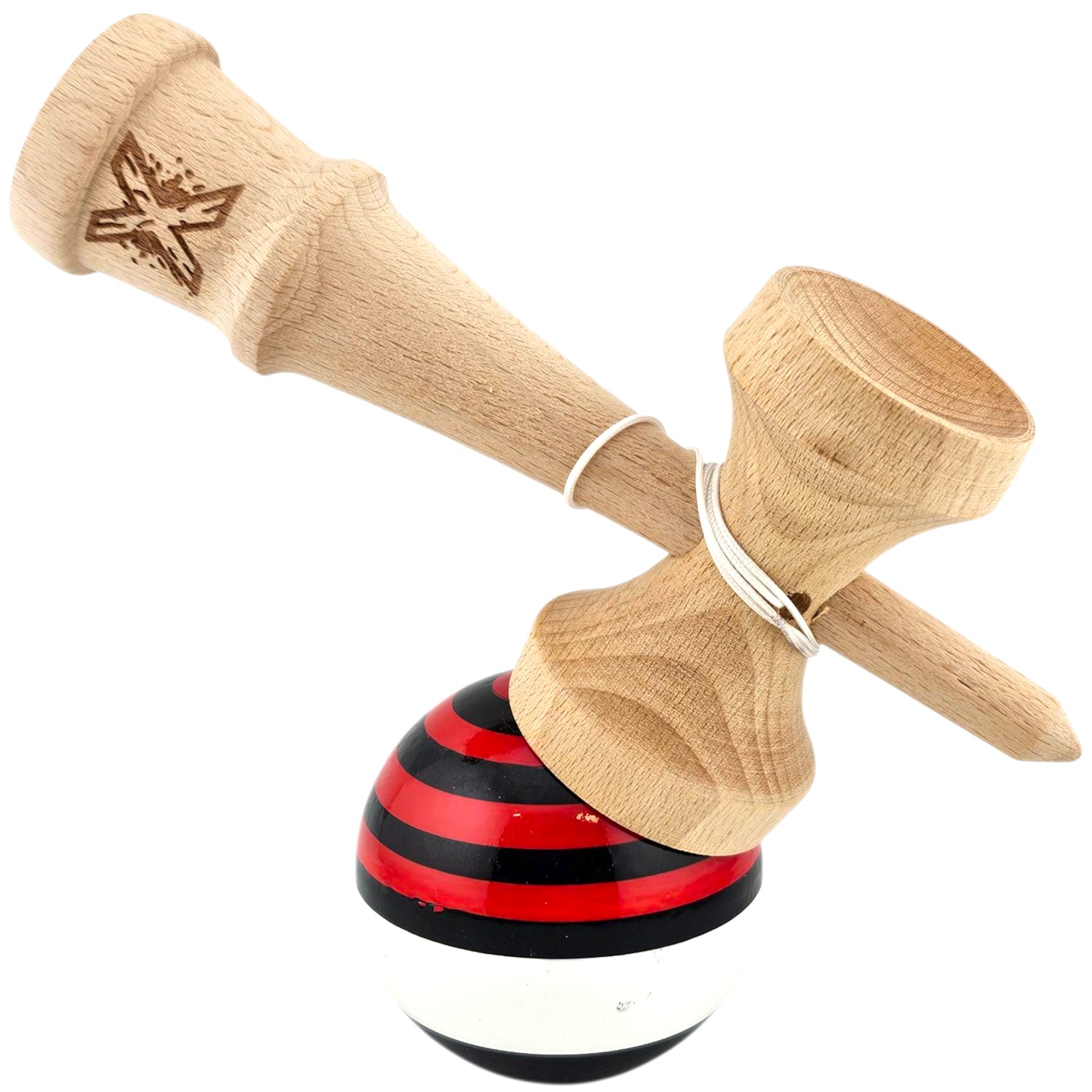 Kendama X Originala, Profesionala, Flippy, din Lemn, Super Sticky, 18 cm, Rosu/Negru/Alb - imagine 4