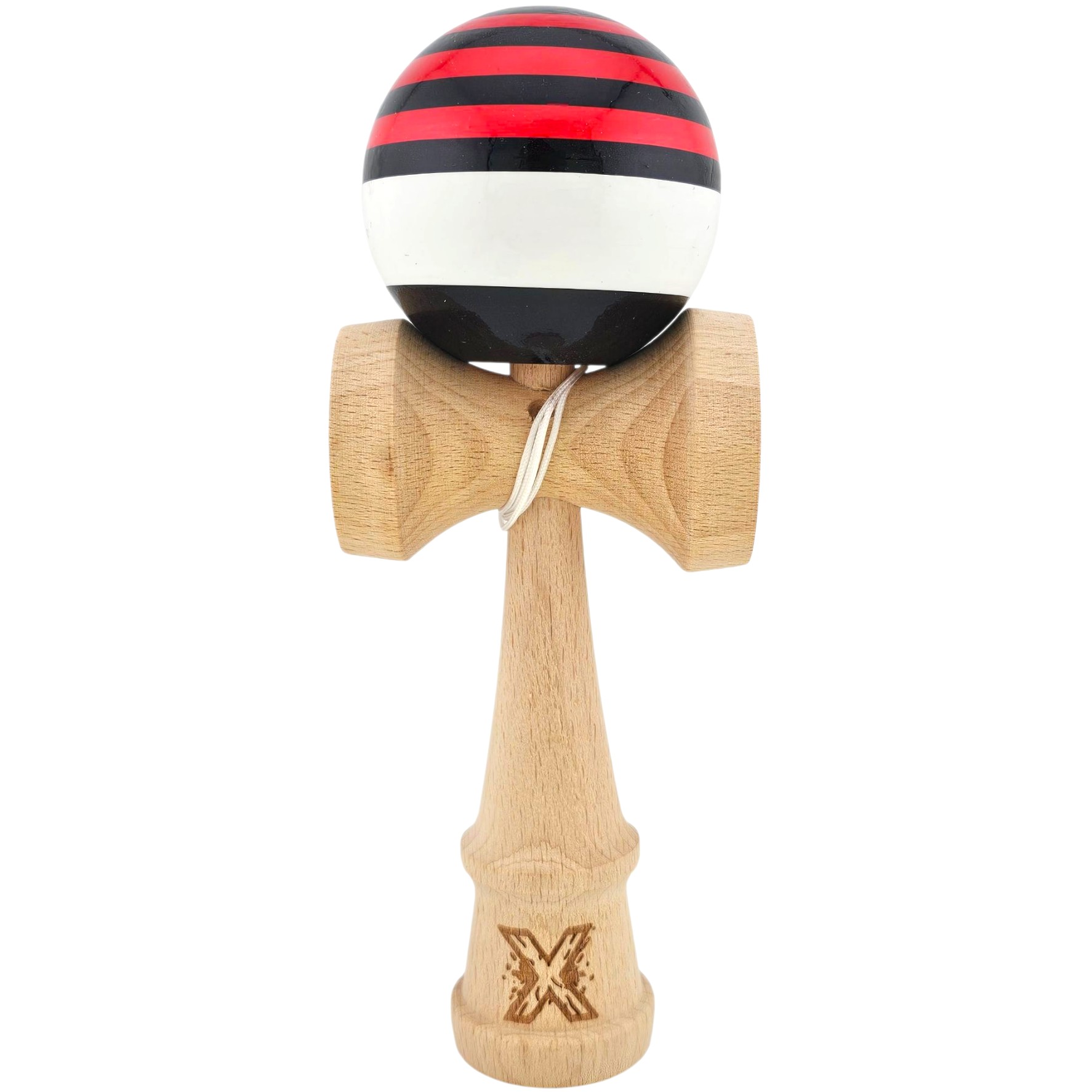 Kendama X Originala, Profesionala, Flippy, din Lemn, Super Sticky, 18 cm, Rosu/Negru/Alb