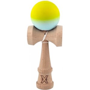Kendama X Originala, Profesionala, Flippy, din Lemn, Rubber Grip, 18 cm, Galben Verde