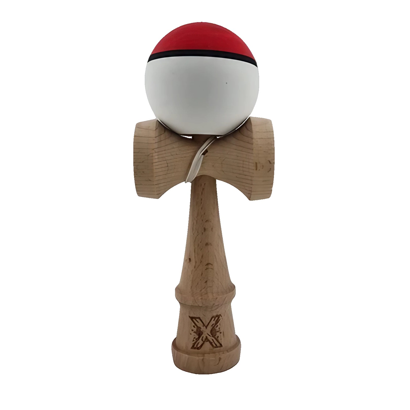 Kendama X Originala, Profesionala, Flippy, din Lemn, Rubber Grip, 18 cm, Rosu/Alb - imagine 2