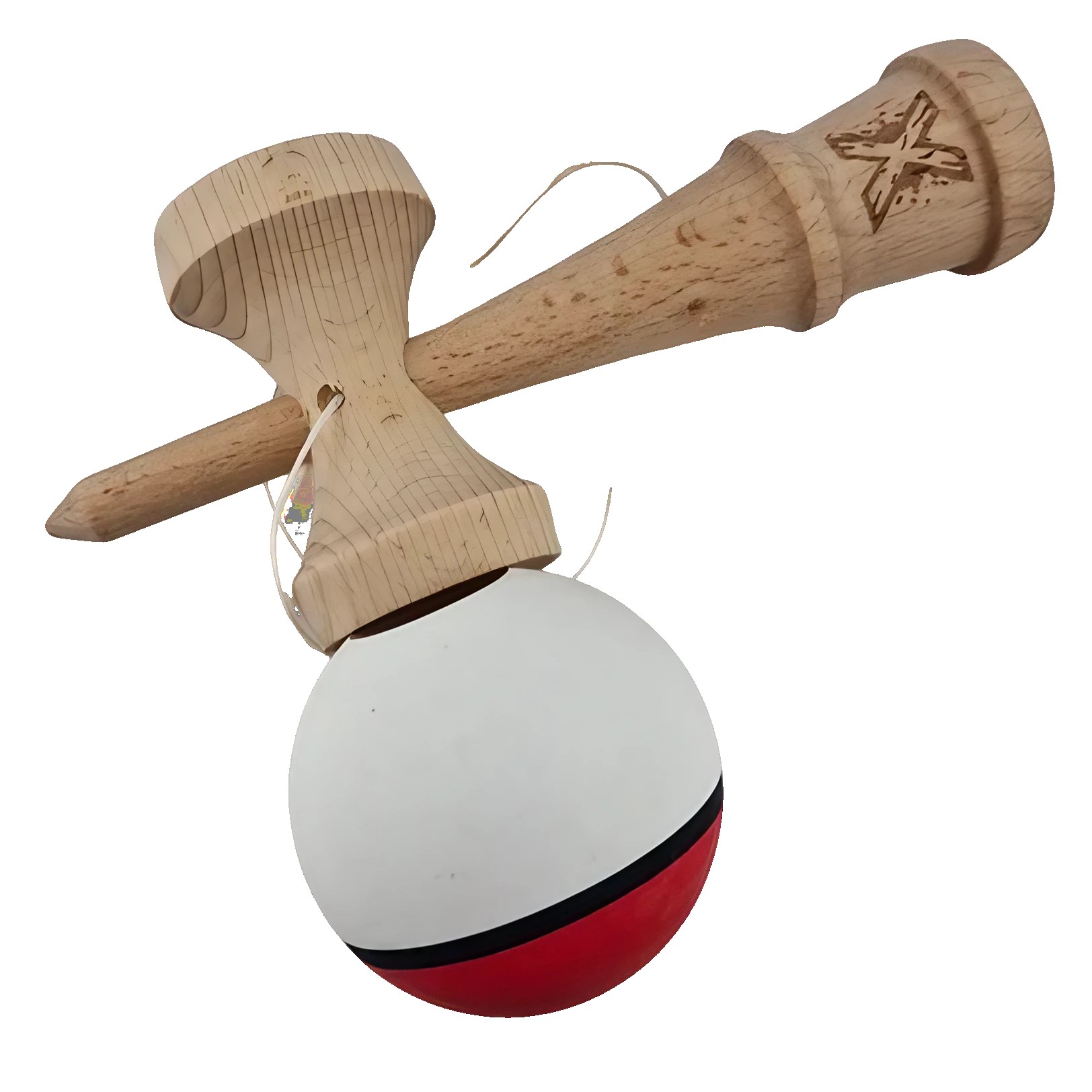 Kendama X Originala, Profesionala, Flippy, din Lemn, Rubber Grip, 18 cm, Rosu/Alb - imagine 4