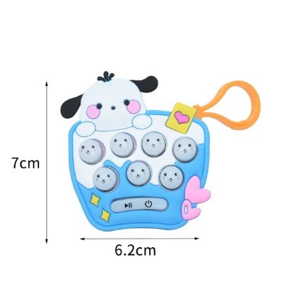 Jucarie pentru copii portabila Flippy, joc Gopher, cu lumini si muzica, tip breloc, model catelus, material silicon si ABS, bleu - imagine 2