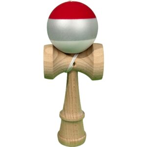Kendama X Originala, Profesionala, Flippy, din Lemn, 18 cm, Rubber Grip, Rosu/Gri/Alb