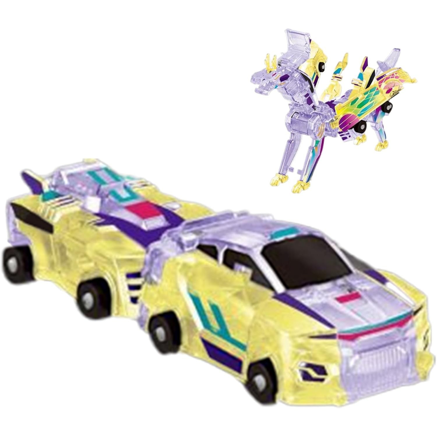 Jucarie Transformabila 2in1, Flippy, Crystal Wing Flying Dragon, Masina/Dragon, Atractie Magnetica, Fluorescent, +3 Ani, din ABS, Multicolor - imagine 2