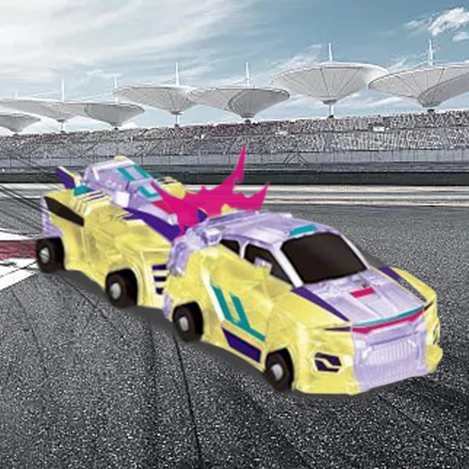 Jucarie Transformabila 2in1, Flippy, Crystal Wing Flying Dragon, Masina/Dragon, Atractie Magnetica, Fluorescent, +3 Ani, din ABS, Multicolor - imagine 4