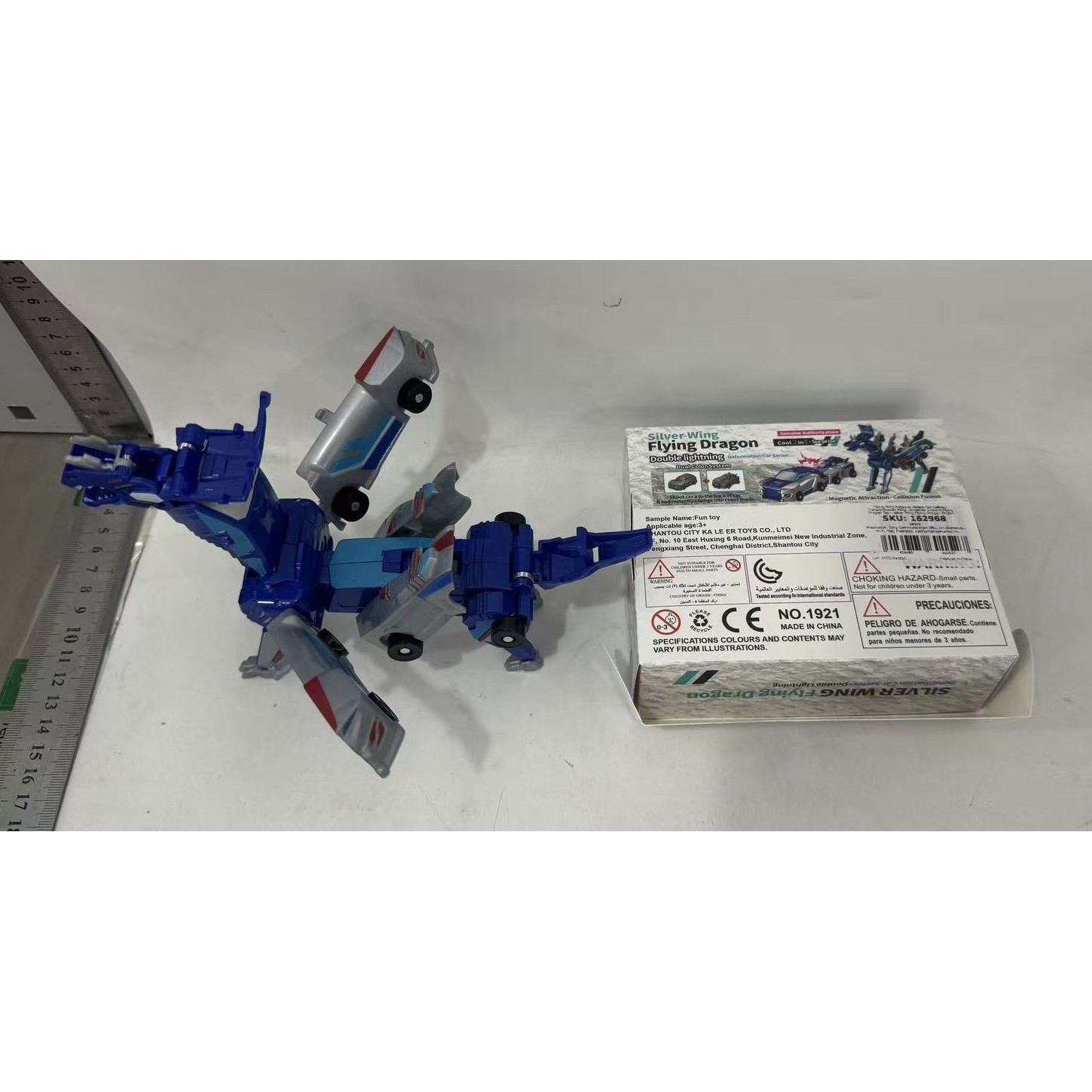 Jucarie Transformabila 2in1, Flippy, Silver Wing Flying Dragon, Masina/Dragon, Atractie Magnetica, +6 Ani, din ABS, Albastru - imagine 3