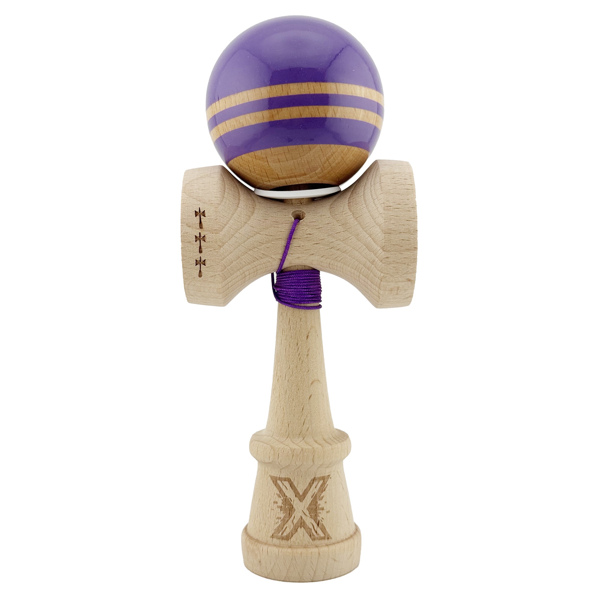 Kendama X Originala RAINBOW, Profesionala, Flippy, Cupe Mari KING SIZE V3, Super Sticky, Gaura in Baza, Rulment Metalic, din lemn 18 cm, Ata 62/65 cm, Indigo/Maro - imagine 2