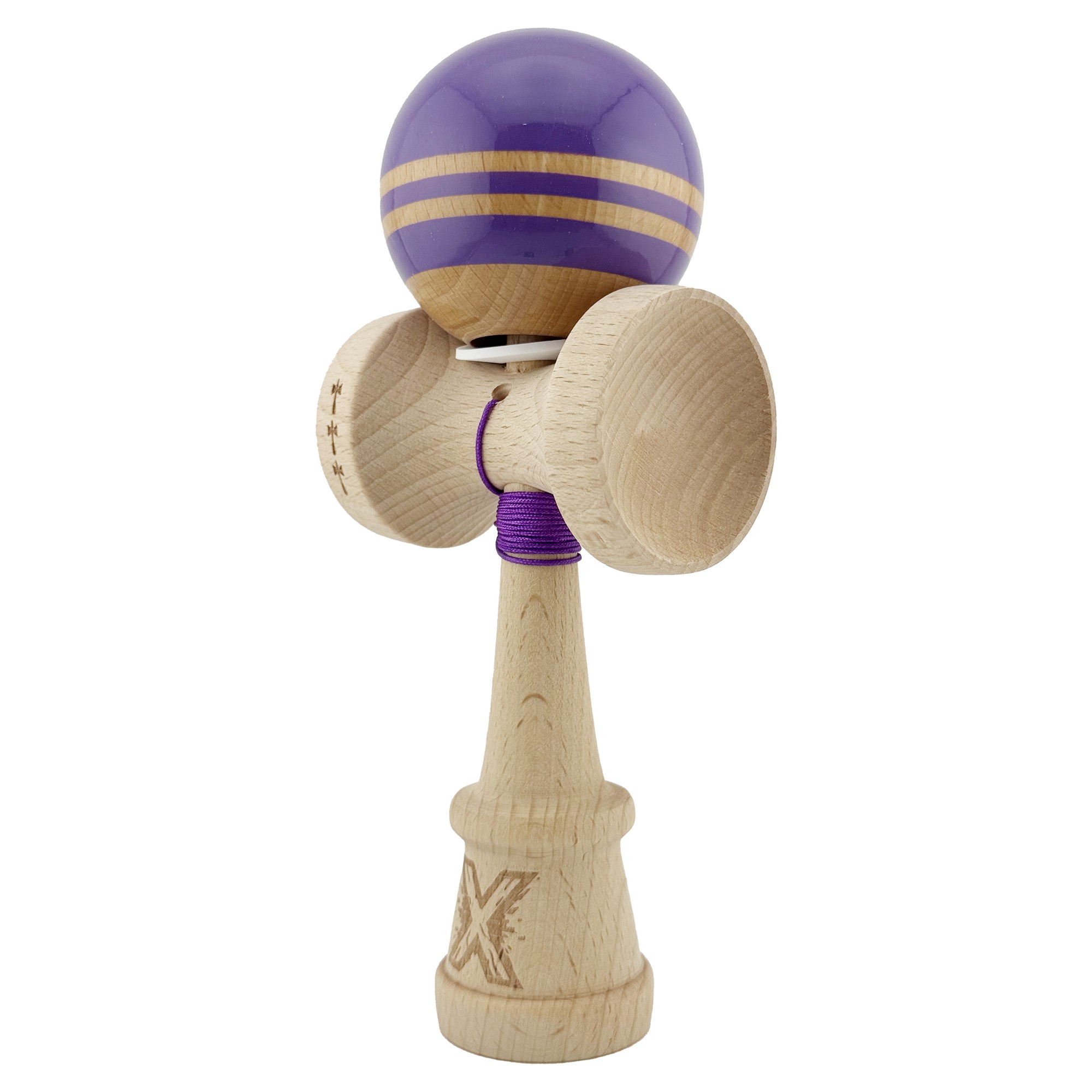 Kendama X Originala RAINBOW, Profesionala, Flippy, Cupe Mari KING SIZE V3, Super Sticky, Gaura in Baza, Rulment Metalic, din lemn 18 cm, Ata 62/65 cm, Indigo/Maro - imagine 3