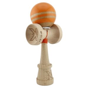 Kendama X Originala RAINBOW, Profesionala, Flippy, Cupe Mari KING SIZE V3, Super Sticky, Gaura in Baza, Rulment Metalic, din lemn 18 cm, Ata 62/65 cm, Portocaliu/Maro