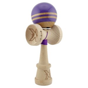 Kendama X Originala RAINBOW, Profesionala, Flippy, Cupe Mari KING SIZE V3, Super Sticky, Gaura in Baza, Rulment Metalic, din lemn 18 cm, Ata 62/65 cm, Indigo/Maro
