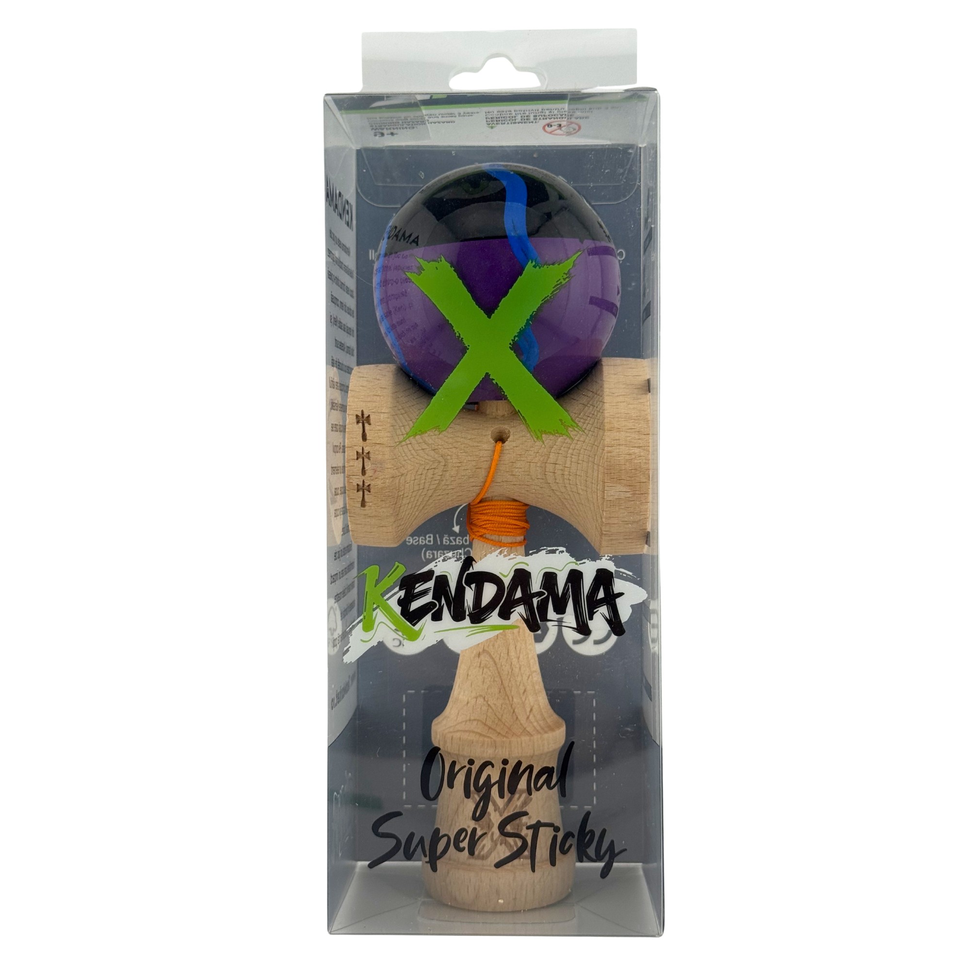 Kendama X Originala, Profesionala, Flippy, Big Cups V2, Super Sticky Cupe Mari, Rulment Metalic cu Ata 55 cm, Negru Mov cu Linii - imagine 4