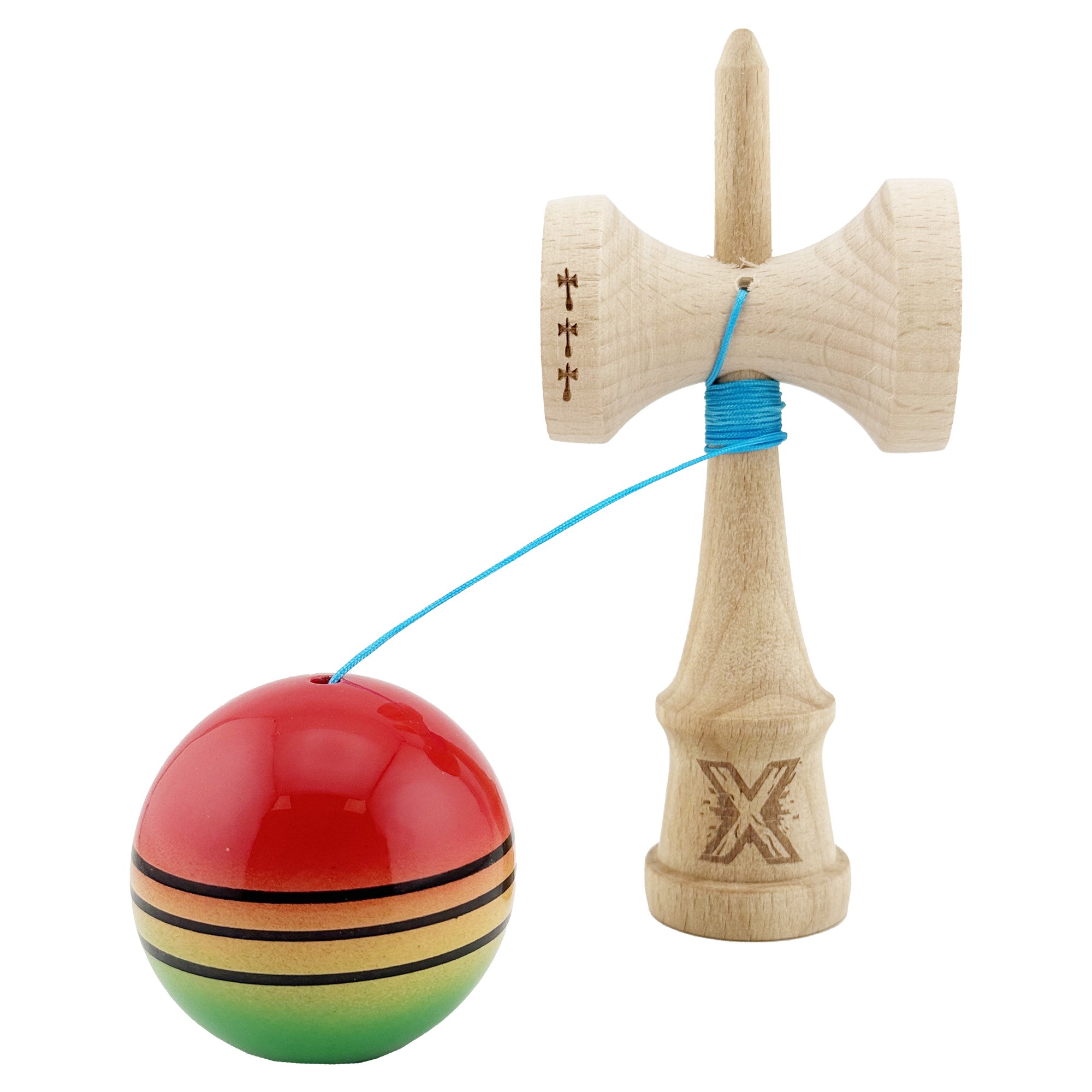 Kendama X Originala, Profesionala, Flippy, Big Cups V2, Super Sticky Legendary Cupe Mari, Rulment Metalic cu Ata 55 cm, Rosu/Galben/Verde - imagine 3