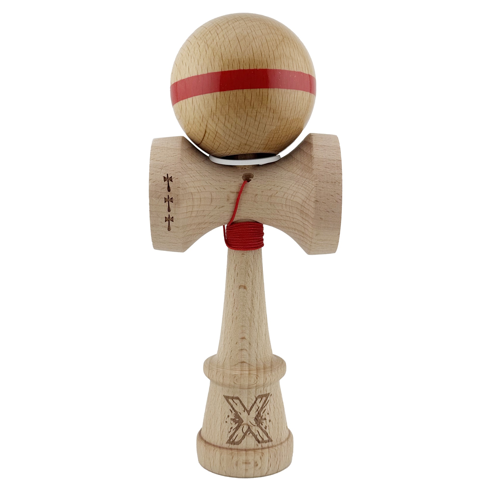 Kendama X Originala, Profesionala, Flippy, Super Sticky, Cupe Mari KING SIZE V3, Gaura in Baza, Rulment Metalic, din lemn 18 cm, Ata 62/65 cm, Original Rosu - imagine 2