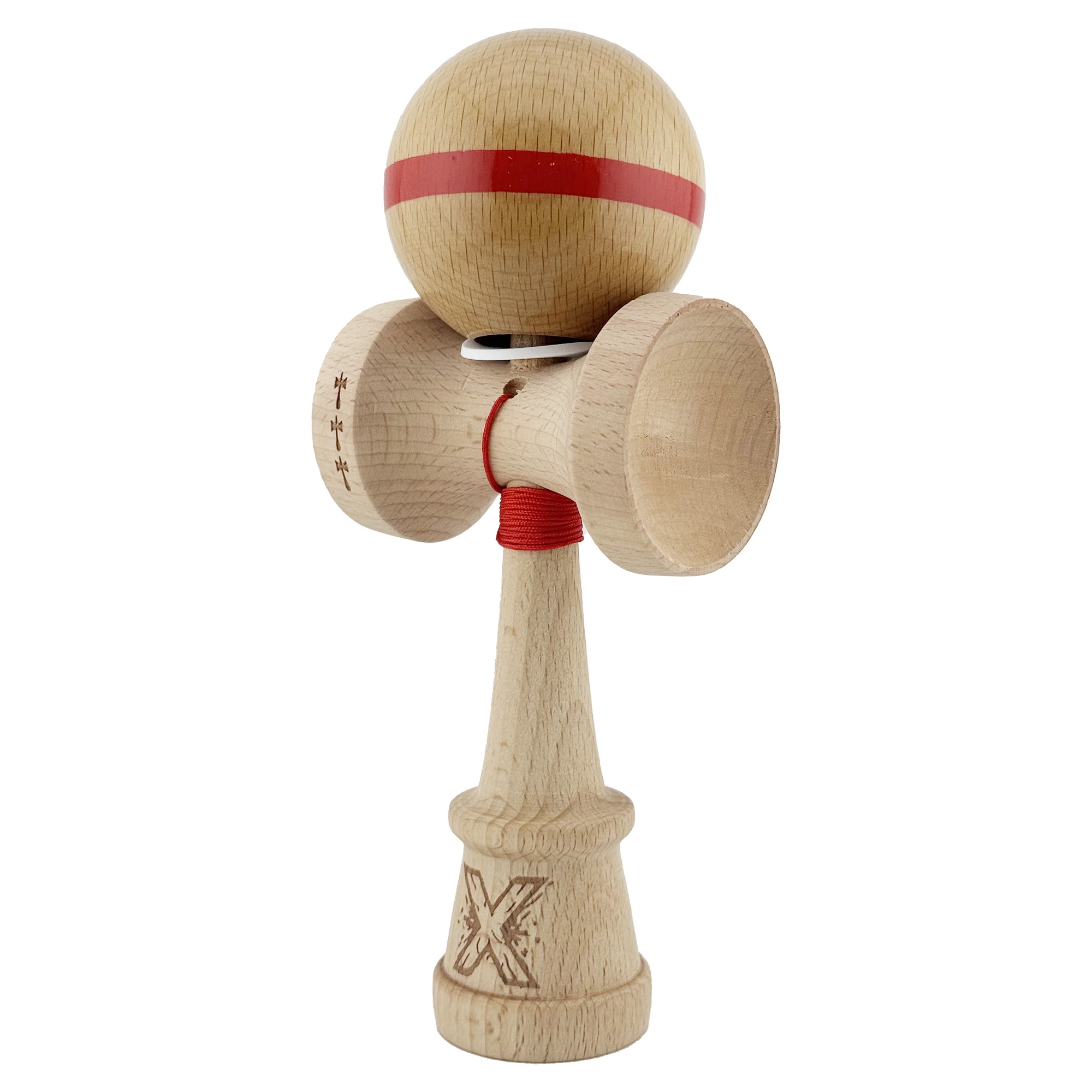 Kendama X Originala, Profesionala, Flippy, Super Sticky, Cupe Mari KING SIZE V3, Gaura in Baza, Rulment Metalic, din lemn 18 cm, Ata 62/65 cm, Original Rosu - imagine 3