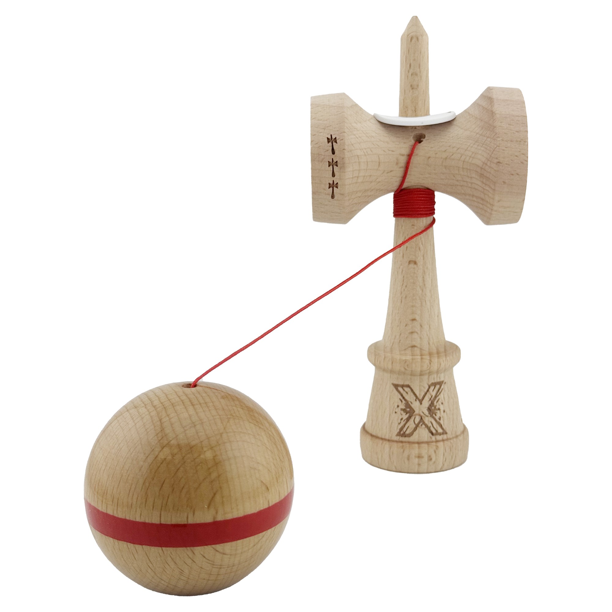 Kendama X Originala, Profesionala, Flippy, Super Sticky, Cupe Mari KING SIZE V3, Gaura in Baza, Rulment Metalic, din lemn 18 cm, Ata 62/65 cm, Original Rosu - imagine 4