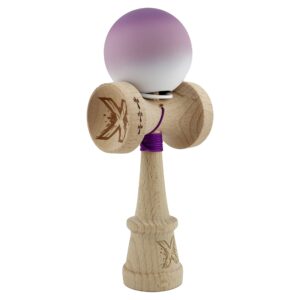 Kendama X Originala, Profesionala, Flippy, Cupe Mari KING SIZE V3, Rubber Grip, Gaura in Baza, Rulment Metalic, din lemn 18 cm, Ata 62/65 cm, Gradient Mov/Alb