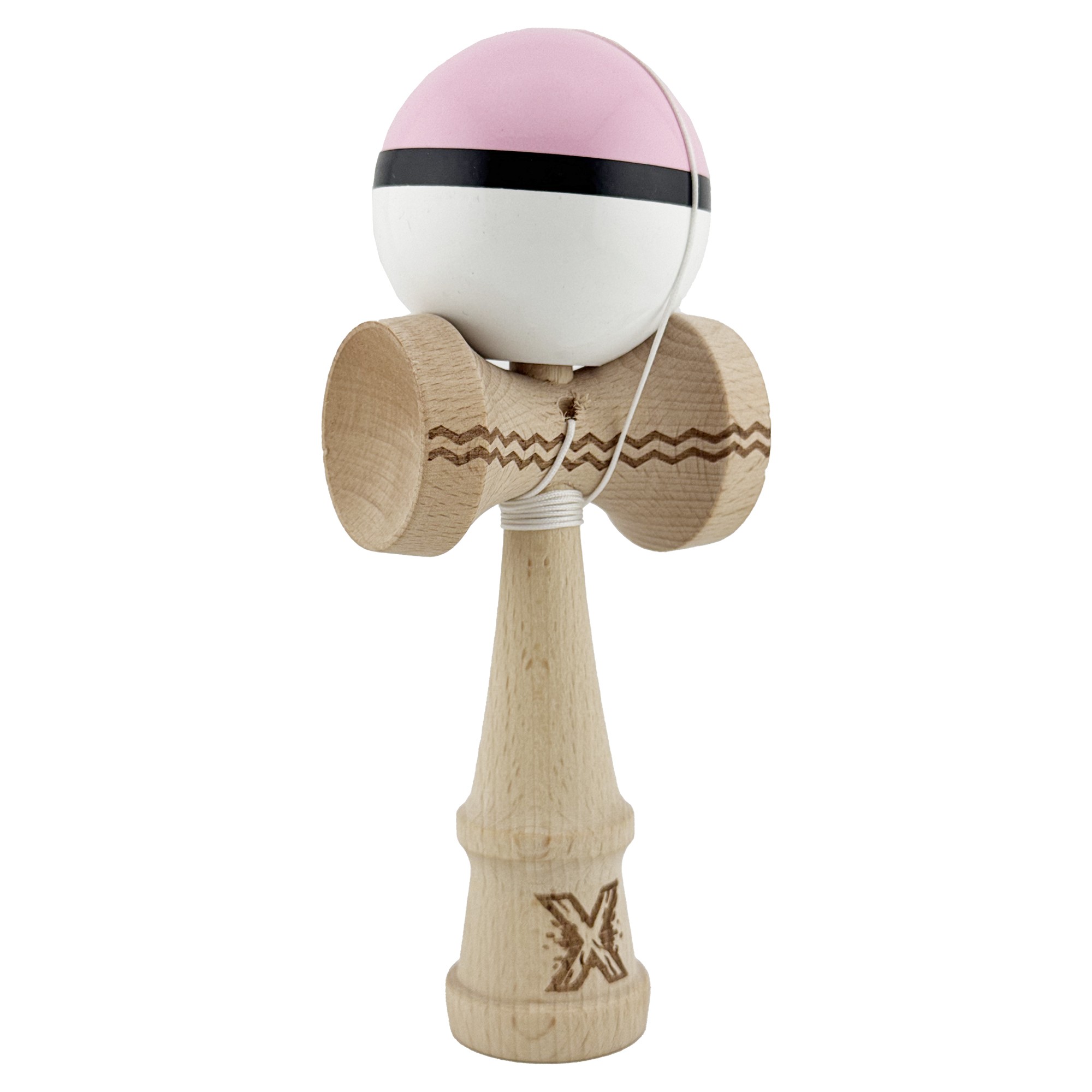Kendama X Originala, Profesionala, Flippy, din Lemn, Gravata, 18 cm, Super Sticky, Roz/Negru/Alb - imagine 2