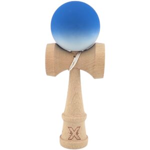 Kendama X Originala, Profesionala, Flippy, din Lemn, Rubber Grip, 18 cm, Albastru/Alb