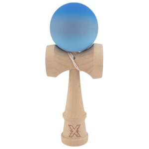 Kendama X Originala, Profesionala, Flippy, din Lemn, Rubber Grip, 18 cm, Albastru/Gri/Bleu
