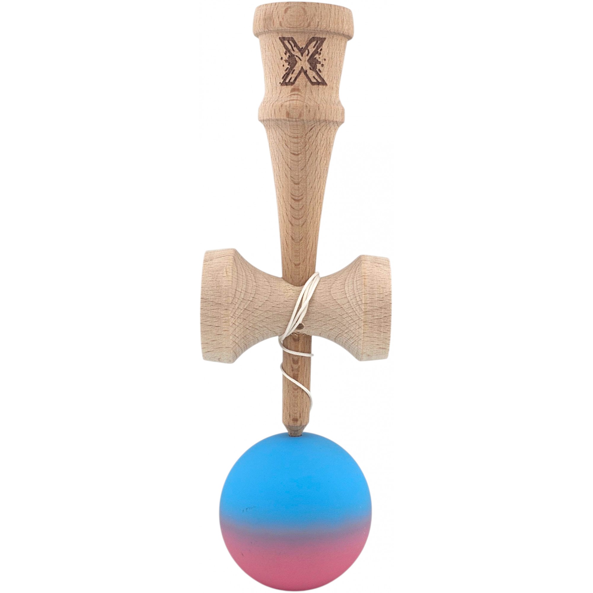 Kendama X Originala, Profesionala, Flippy, din Lemn, Rubber Grip, 18 cm, Albastru/Roz - imagine 3
