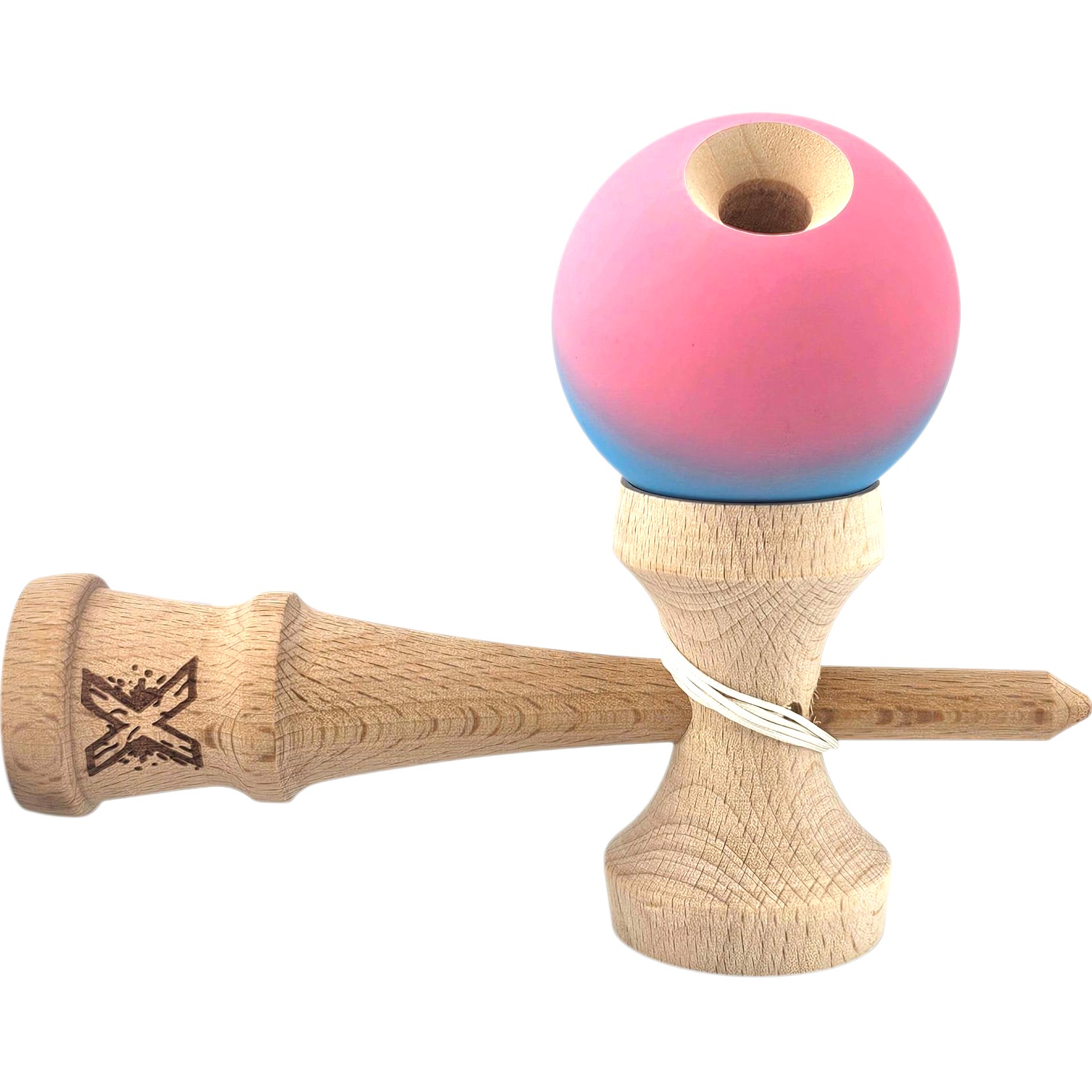 Kendama X Originala, Profesionala, Flippy, din Lemn, Rubber Grip, 18 cm, Albastru/Roz - imagine 4