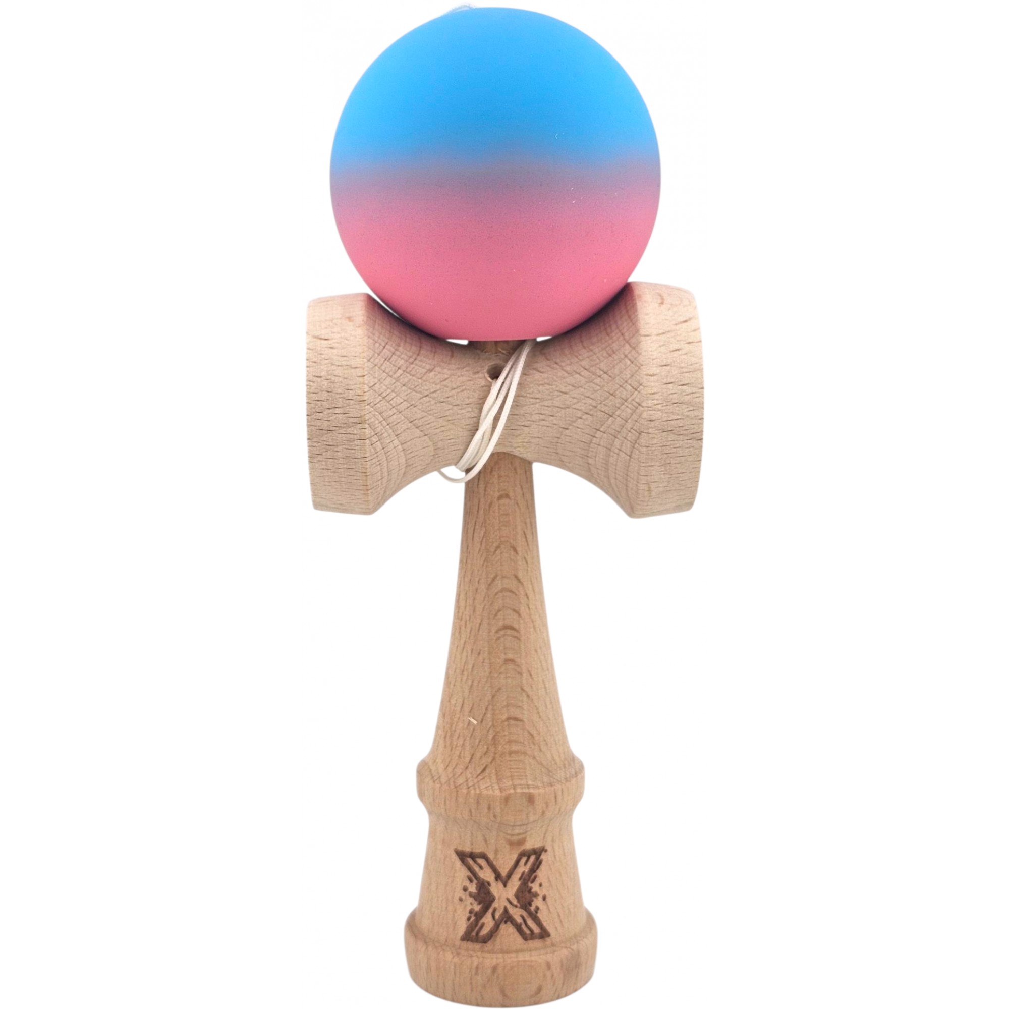 Kendama X Originala, Profesionala, Flippy, din Lemn, Rubber Grip, 18 cm, Albastru/Roz
