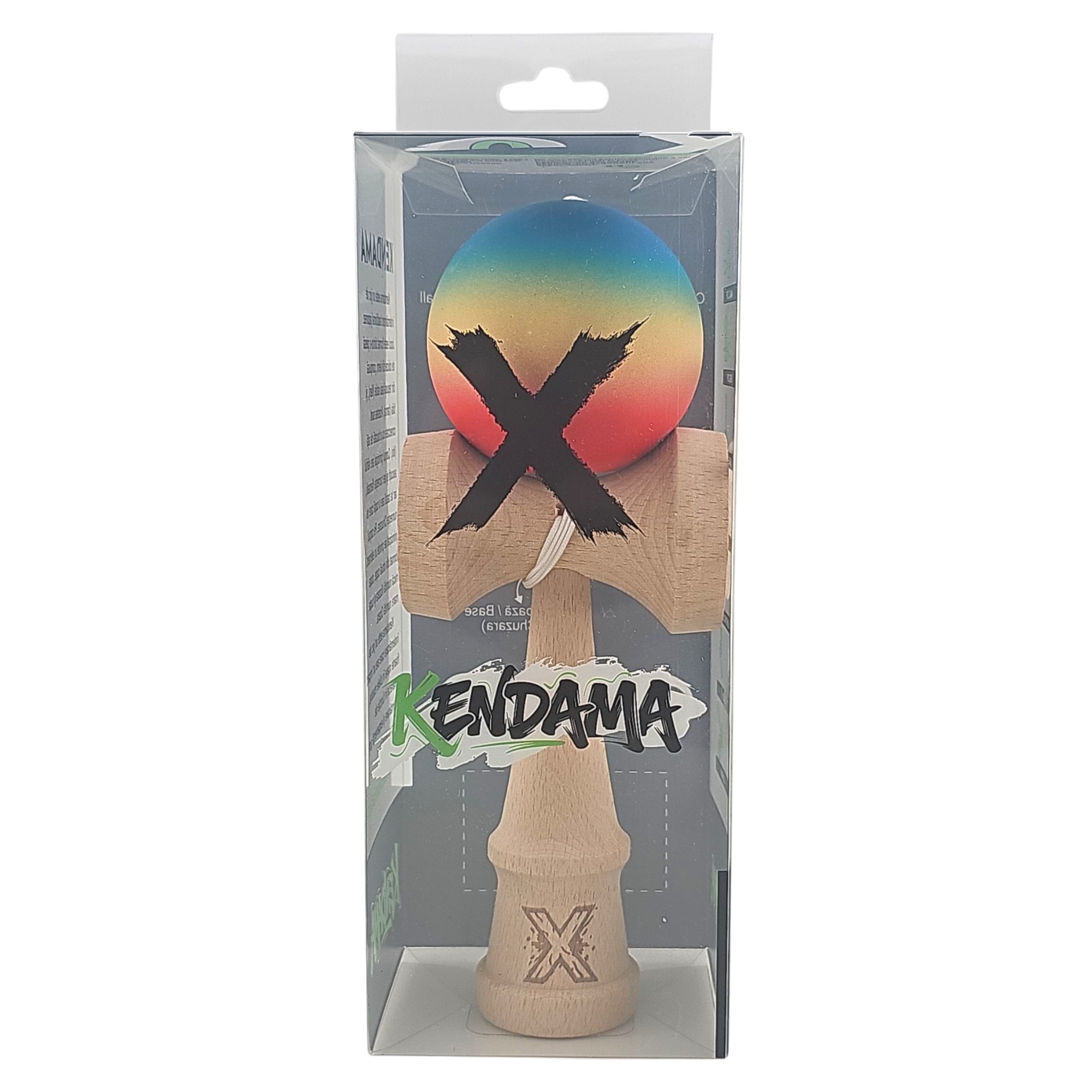 Kendama X Originala, Profesionala, Flippy, din Lemn, Rubber Grip, 18 cm, Rosu/Galben/Albastru - imagine 4