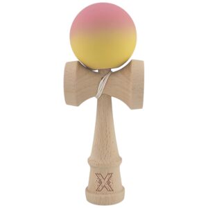 Kendama X Originala, Profesionala, Flippy, din Lemn, Rubber Grip, 18 cm, Roz/Galben