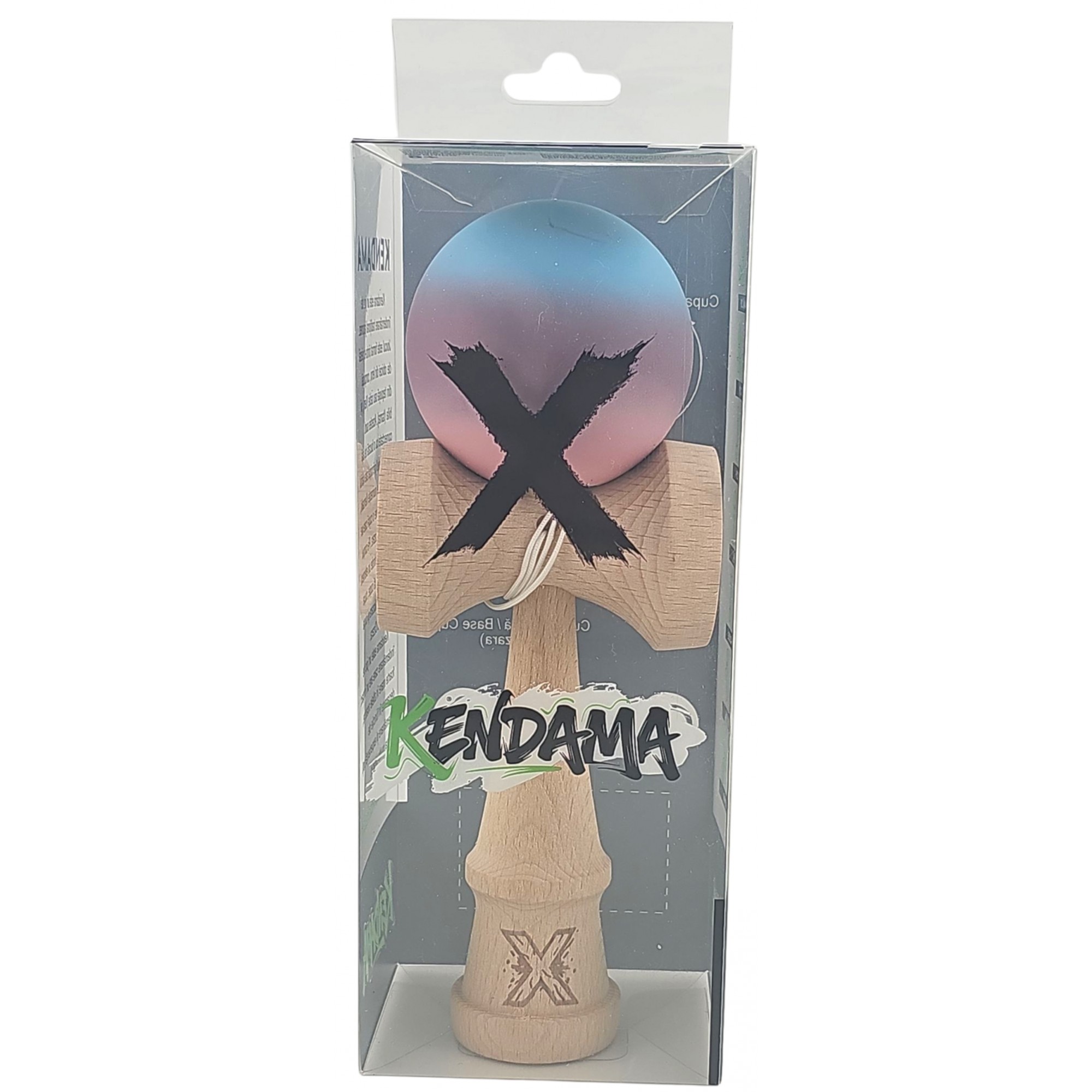 Kendama X Originala, Profesionala, Flippy, din Lemn, Rubber Grip, 18 cm, Roz/Mov/Albastru - imagine 4