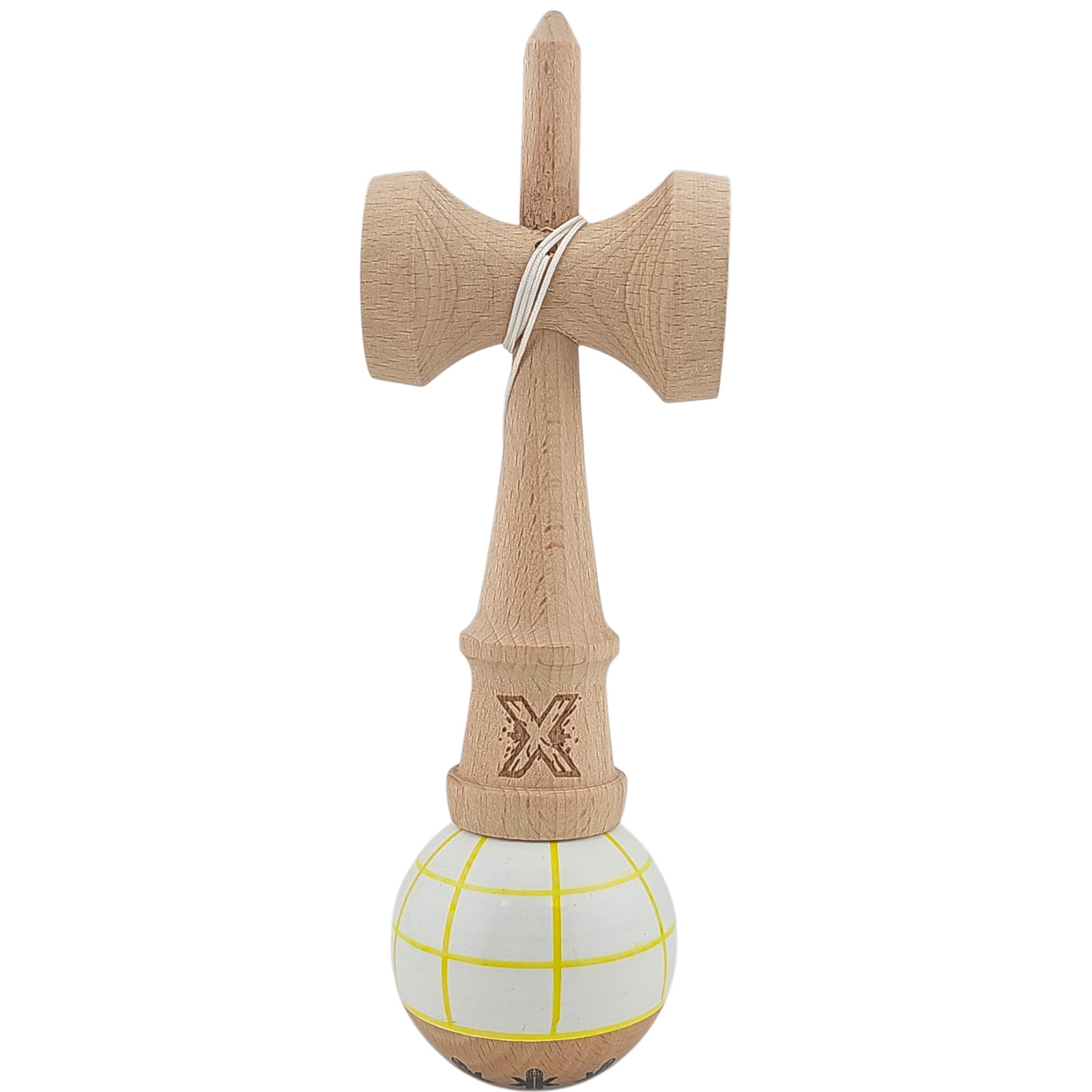 Kendama X Originala, Profesionala, Flippy, din Lemn, Super Sticky, 18 cm, Alb/Galben/Rosu - imagine 4